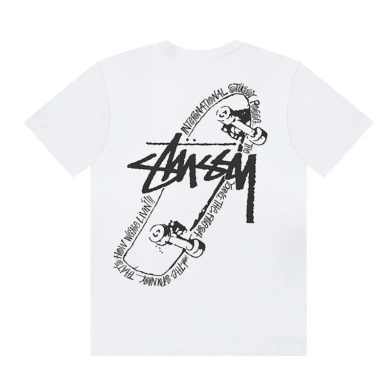 Stussy White T-Shirt With Back Graffiti Cartoon Print