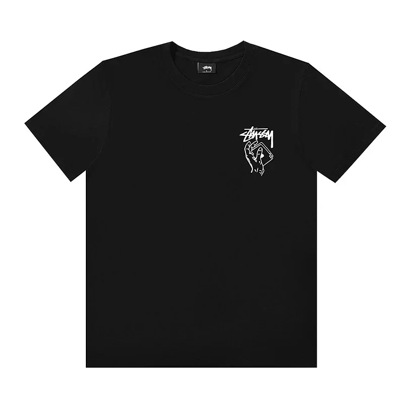 Stussy Black T-Shirt: Hand-Holding Card Graphic