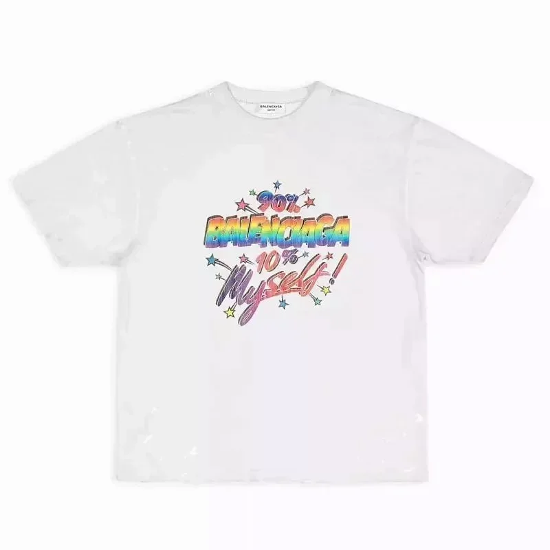 Balenciaga White T-Shirt Rainbow "90% Balenciaga 10% Myself!" Text