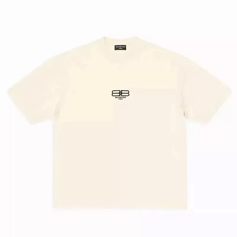Balenciaga White BB Logo Paris Text Chest T-Shirt