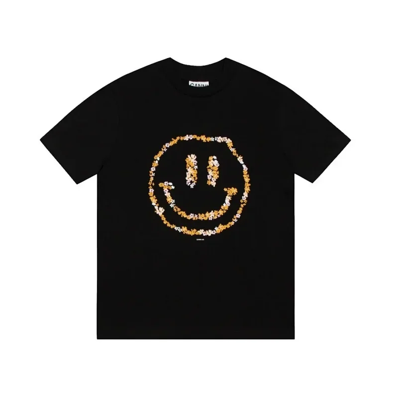 GANNI Black Floral Smiley Face T-Shirt