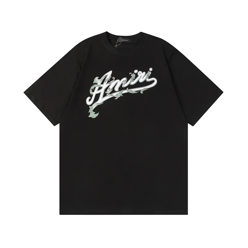 Amiri Black T-Shirt with Floral Logo