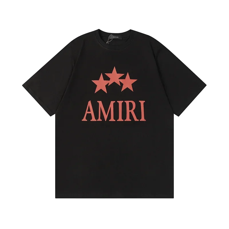 AMIRI Black T-Shirt with Red Stars Logo