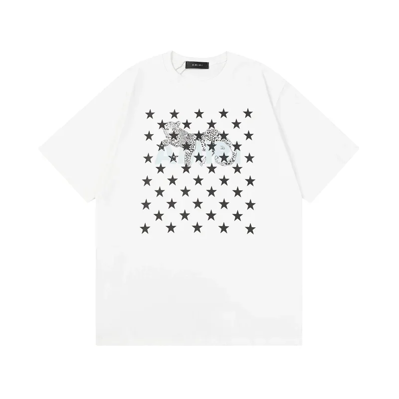 DONCARE White Black Stars Leopard Graphic T-Shirt