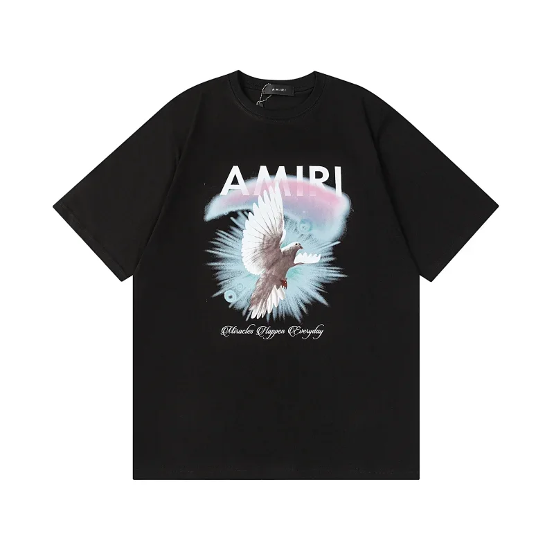 AMIRI Black T-Shirt: Dove & "Miracles Happen"