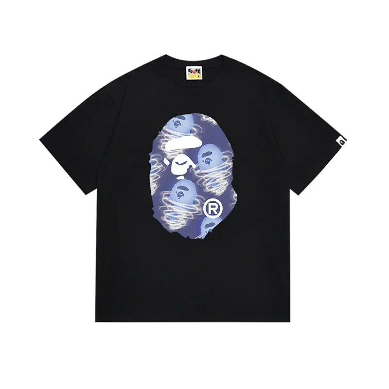 BAPE Black Blue Ape Head Spiral Pattern Small Ape Heads T-Shirt