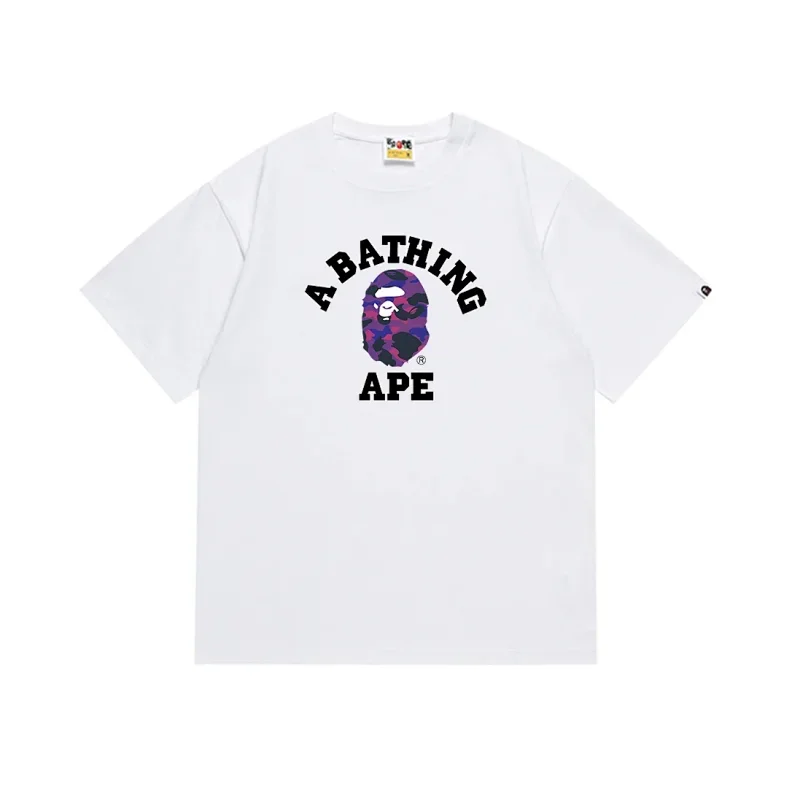A BATHING APE White Purple Camouflage Ape Head Logo T-Shirt