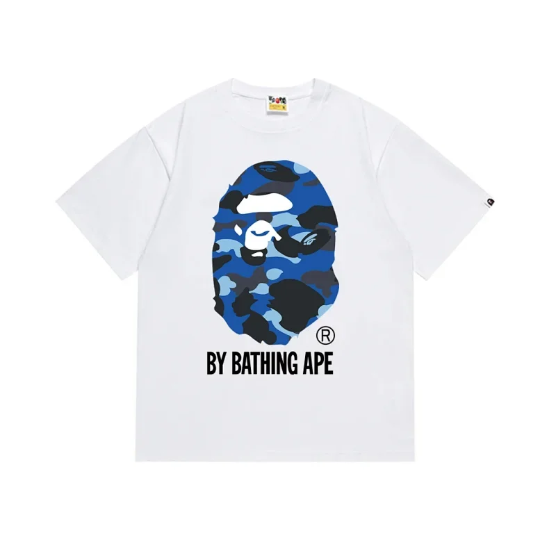 BAPE White T-Shirt Blue Camo Ape Head