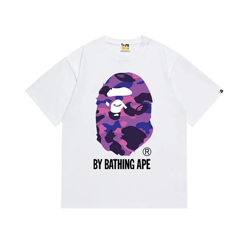 BAPE White T-Shirt Purple Camo Ape Head