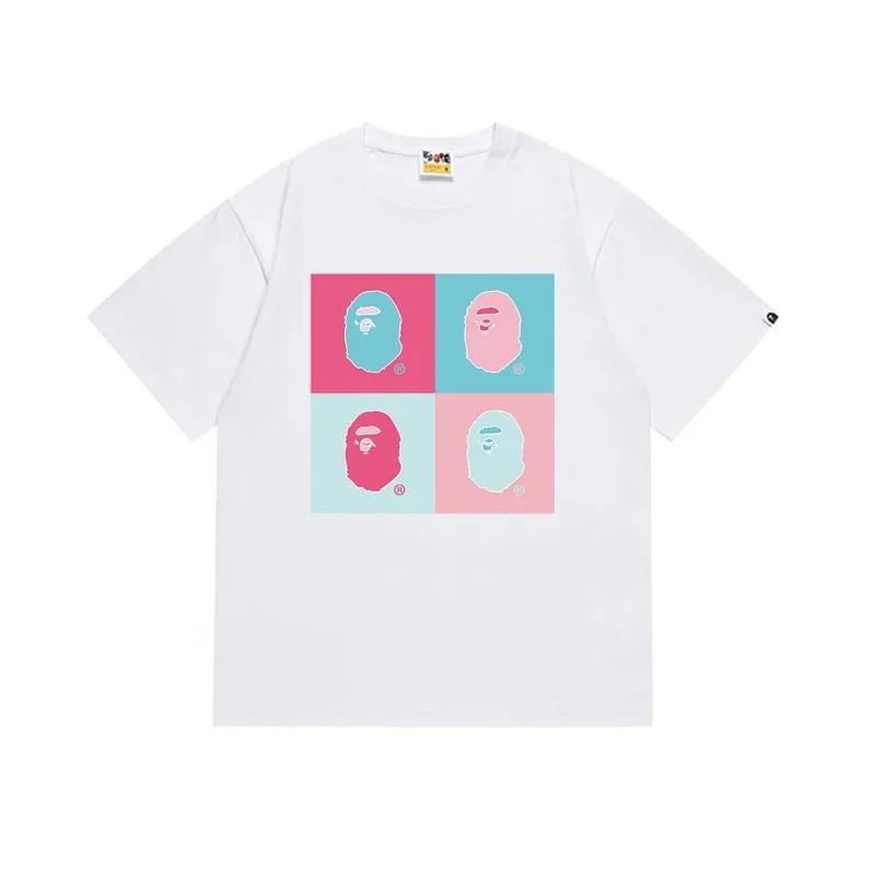 BAPE White Four-Square Colorful Ape Head Graphic T-Shirt