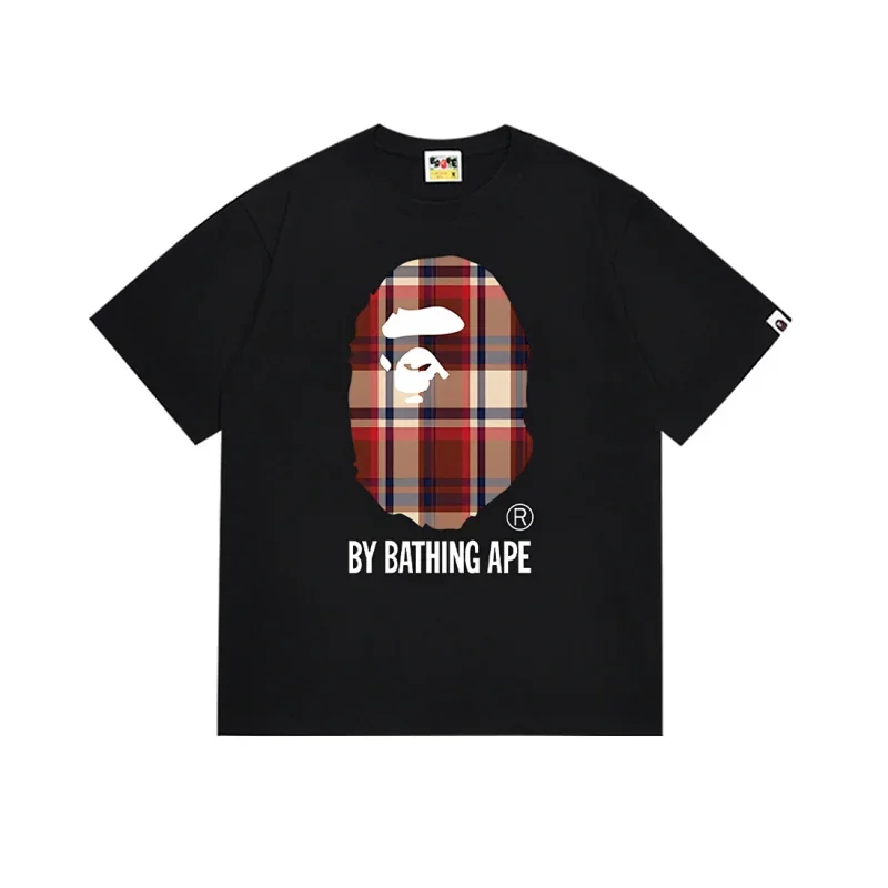 Bathing Ape Black T-Shirt: Plaid Ape Head