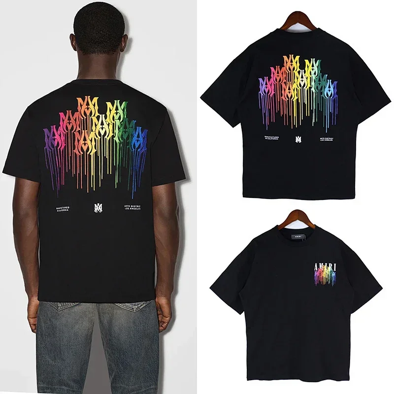 AMIRI Black Rainbow Dripping Logo Back Graphic T-Shirt