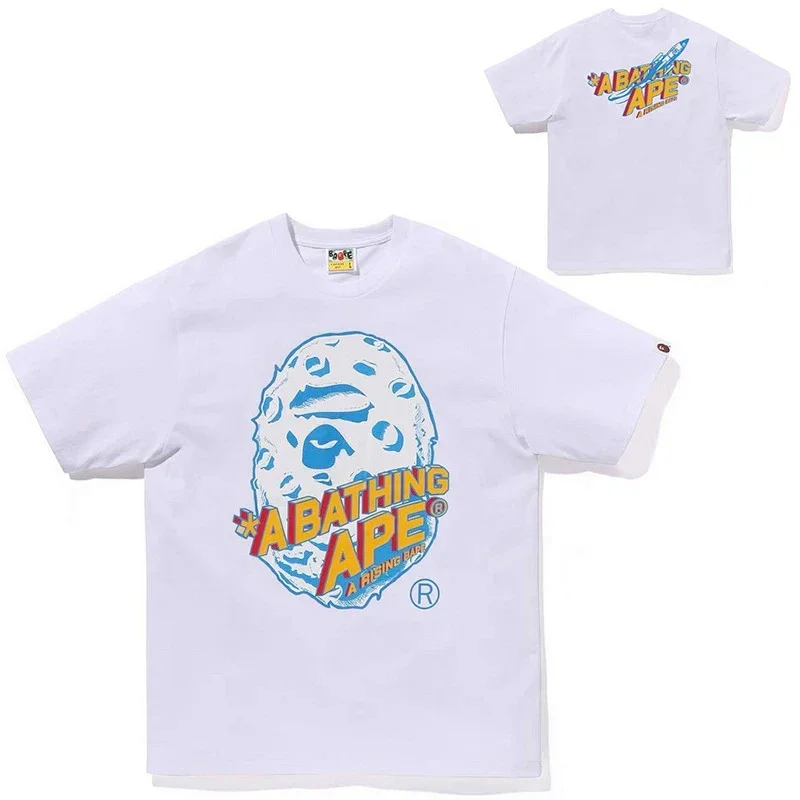A BATHING APE White Moon-like Ape Head Logos T-Shirt