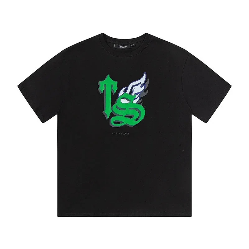 TRAPSTAR Black T-Shirt: Green Wing & "SECRET" Graphic