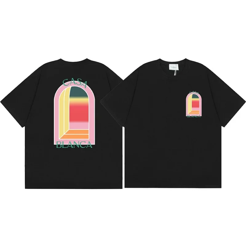 CASA BLANCA Black T-Shirt w/ Pocket & Back Arch Window