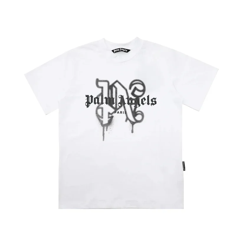 Palm Angels White Graffiti-Style Logo Dripping T-Shirt