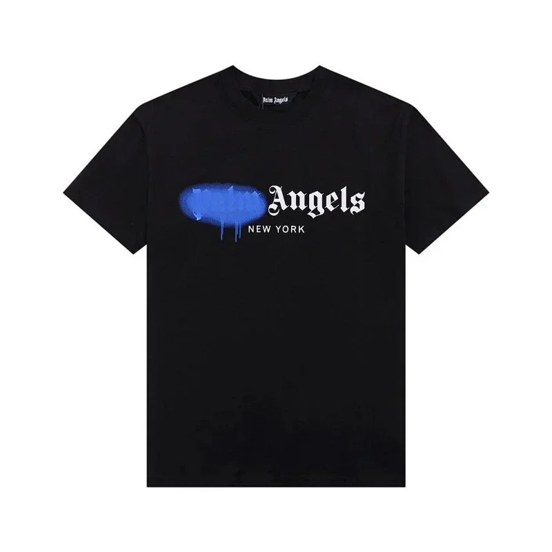 Palm Angels Black T-Shirt Blue Spray Paint NYC