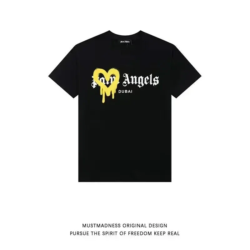 Palm Angels Black Yellow Dripping Heart Graphic Dubai Text T-Shirt