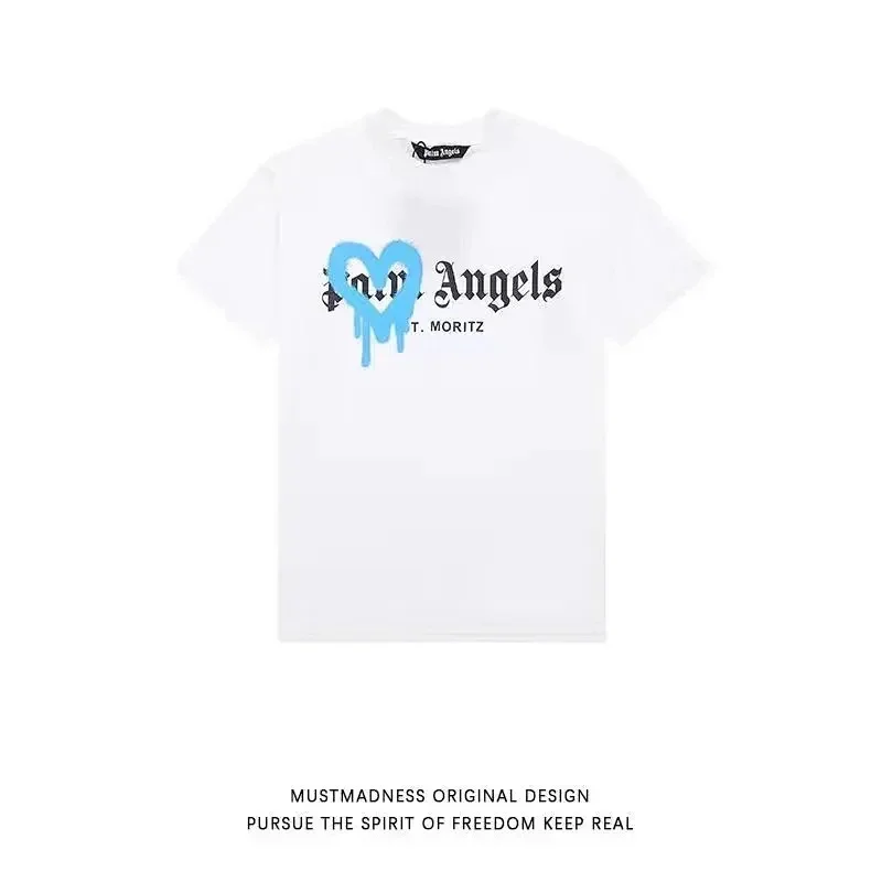 MUSTMADNESS White T: Blue Drip Heart & Angels T. MORITZ