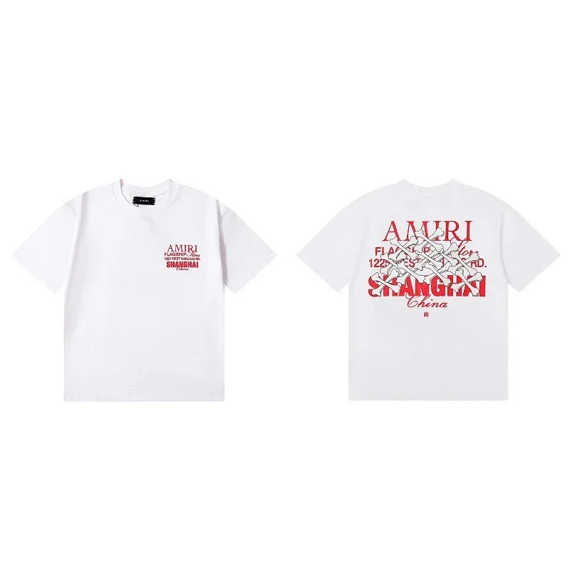 AMIRI White T-Shirt Red Logo & Shanghai Back Print