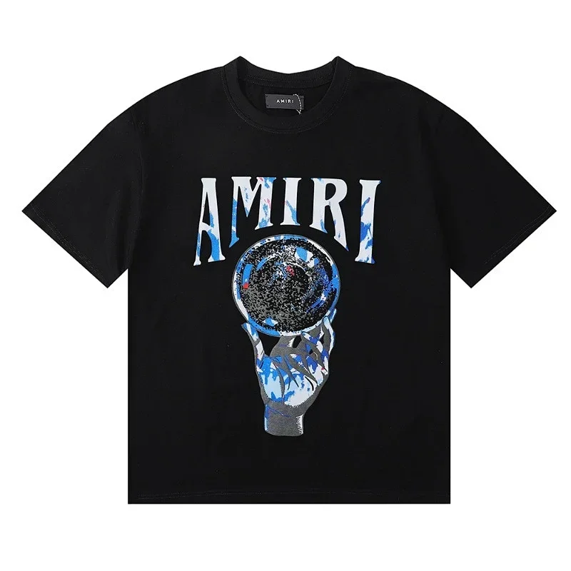 AMIRI Black T-Shirt with Logo and Sphere Graphic