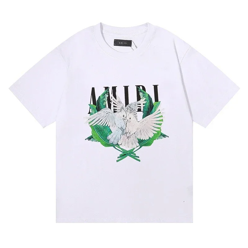 AMIRI White T-Shirt with Birds & Leaves Graphic