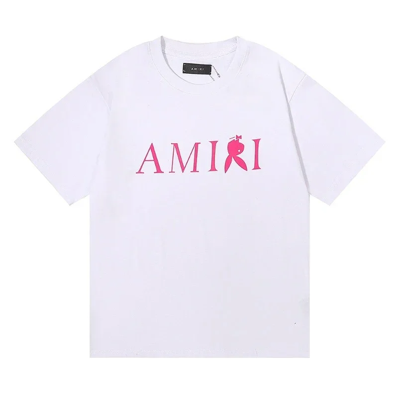 AMIRI White T-Shirt with Pink Rabbit Logo