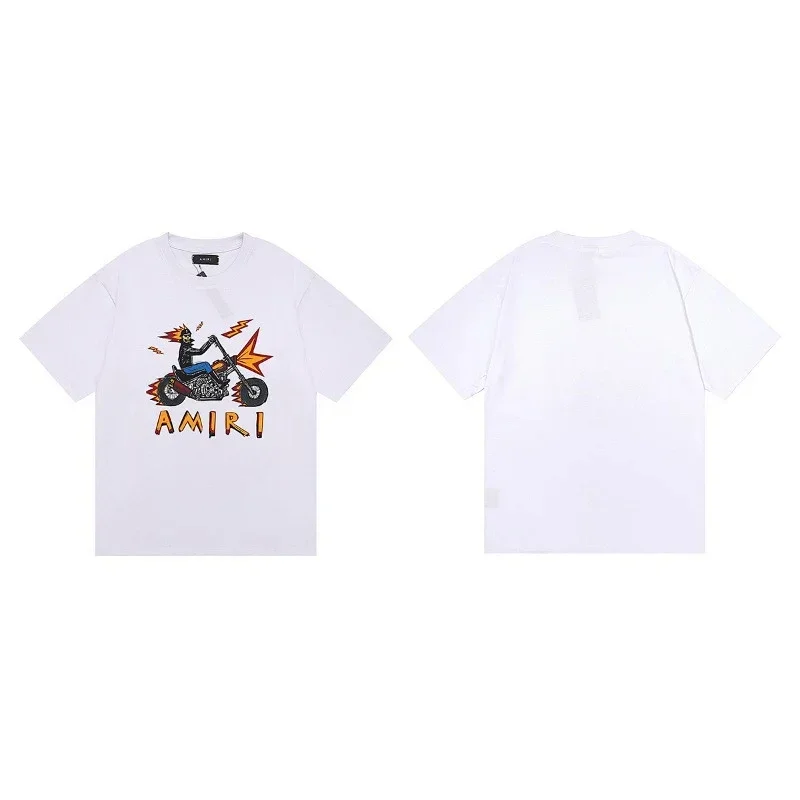 AMIRI White T-Shirt: Motorcycle & Character Graphic
