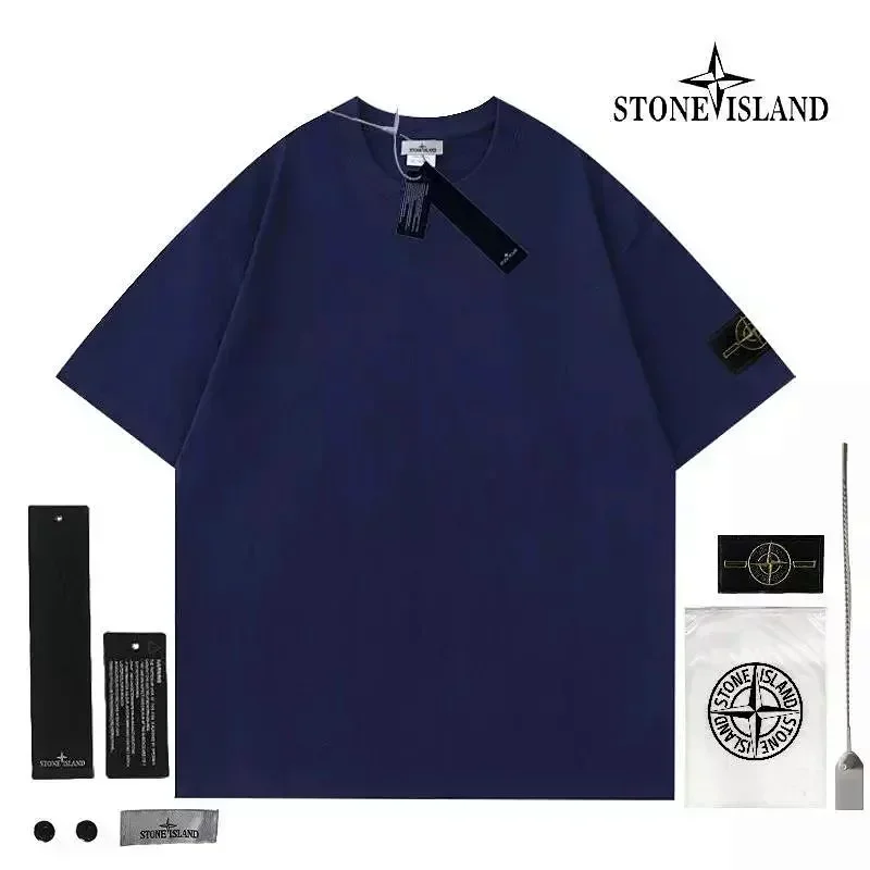 Stone Island Navy Blue T-Shirt with Logo
