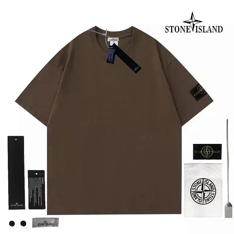 STONE ISLAND Brown Compass Logo Brand Accessories T-Shirt