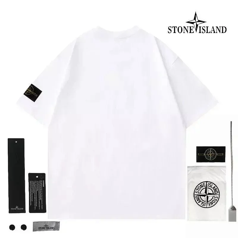 STONE ISLAND White T-Shirt with Black Logo Patch