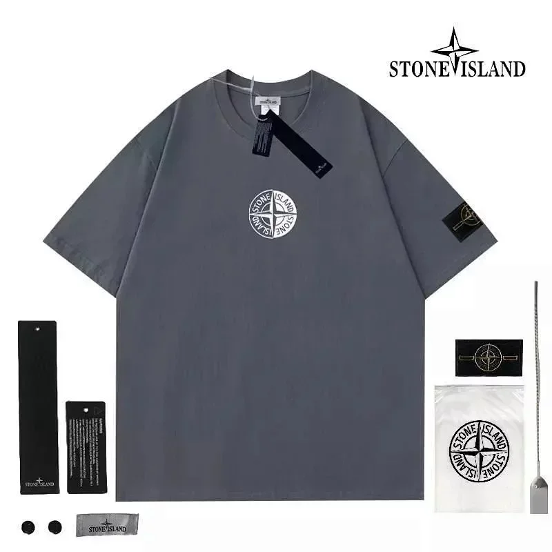 STONE ISLAND Gray T-Shirt with Compass Logo
