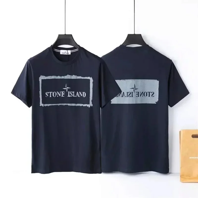 STONE ISLAND Dark Blue Printed Logo T-Shirt