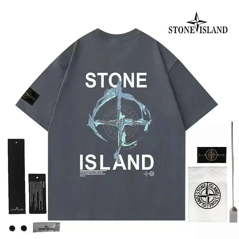 STONE ISLAND Dark Gray Brand Logo Text Print T-Shirt