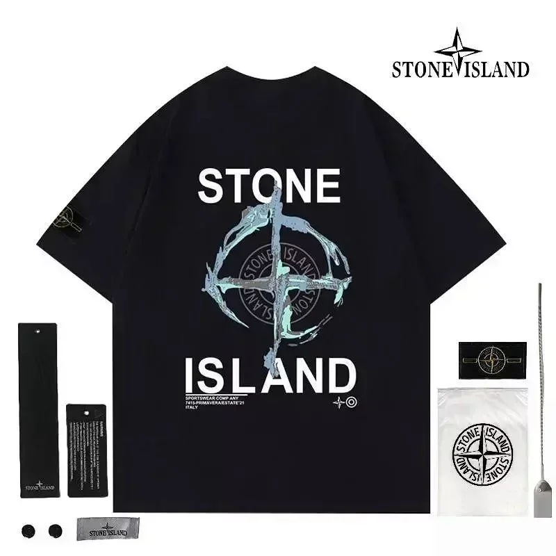 Stone Island Black T-Shirt with Compass Logo