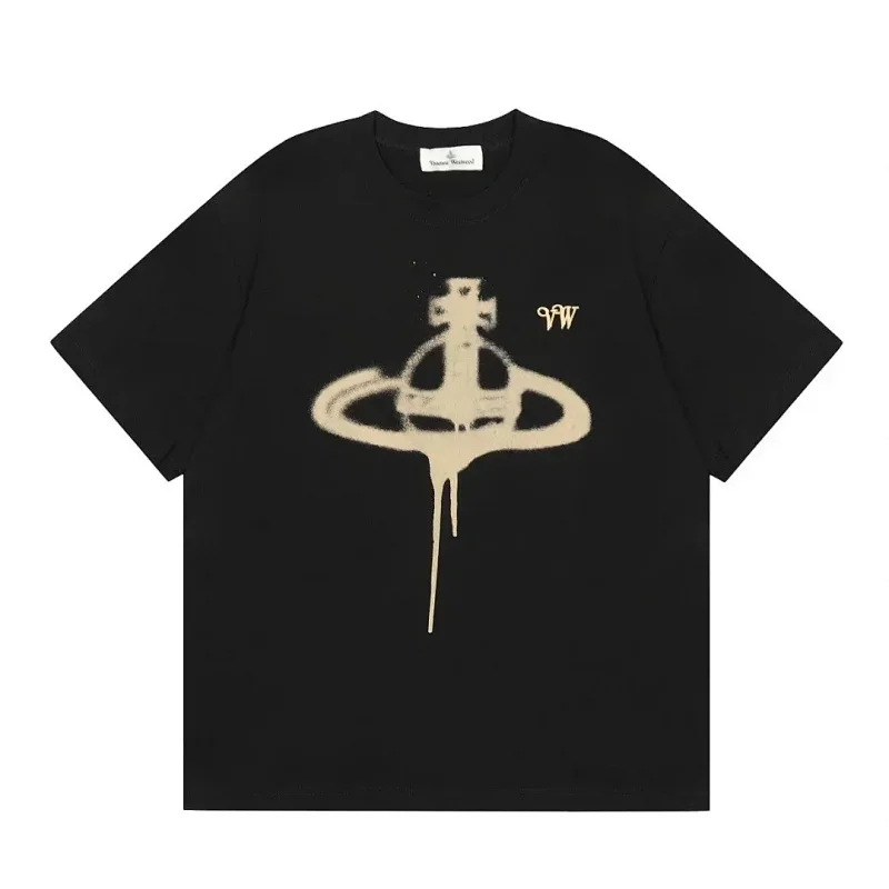 Vivienne Westwood Black T-Shirt with Dripping Saturn Logo