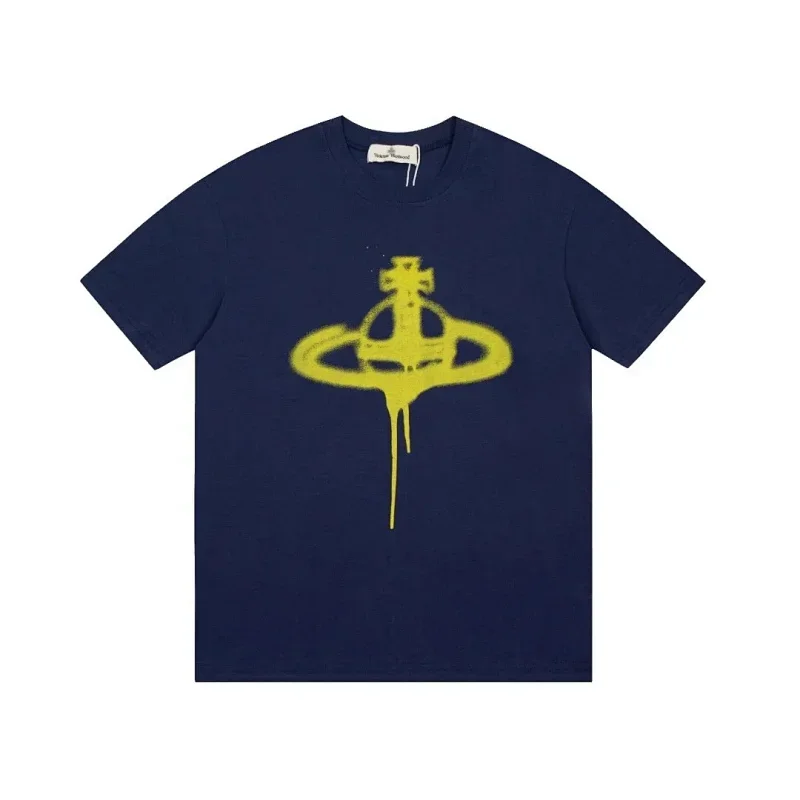 Vivienne Westwood Navy Dripping Yellow Orb Logo T-Shirt