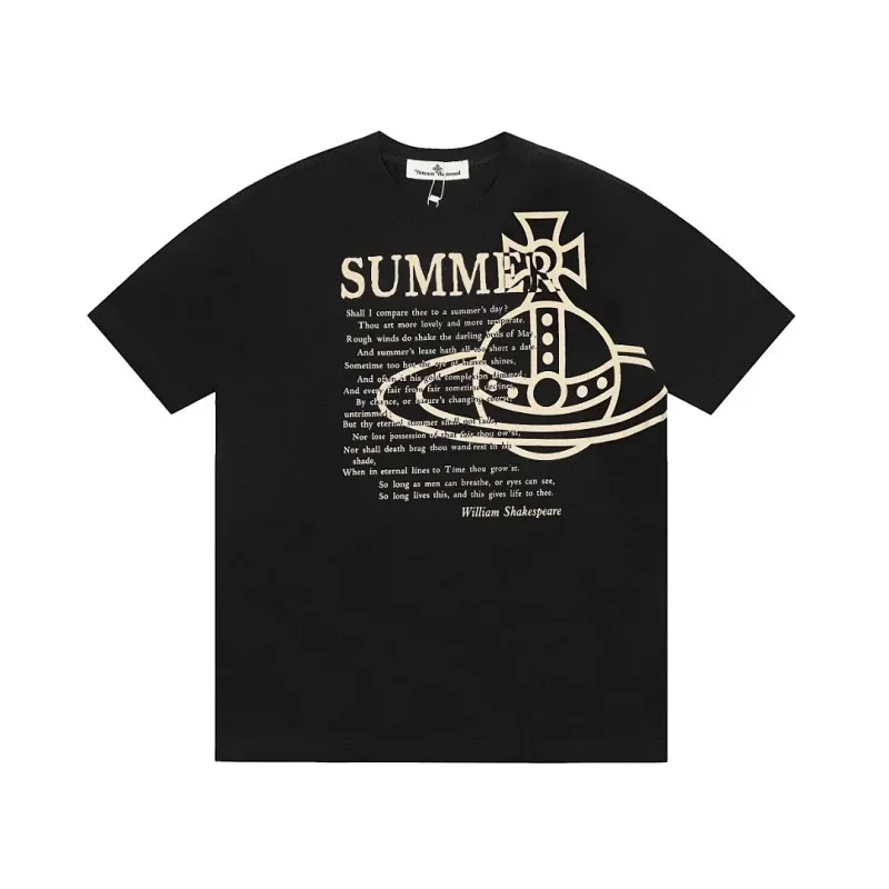 Vivienne Westwood Black SUMMER Text Shakespeare Sonnet Saturn Logo T-Shirt
