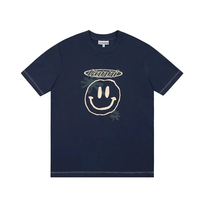 GANNI Navy Smiley Logo T-Shirt