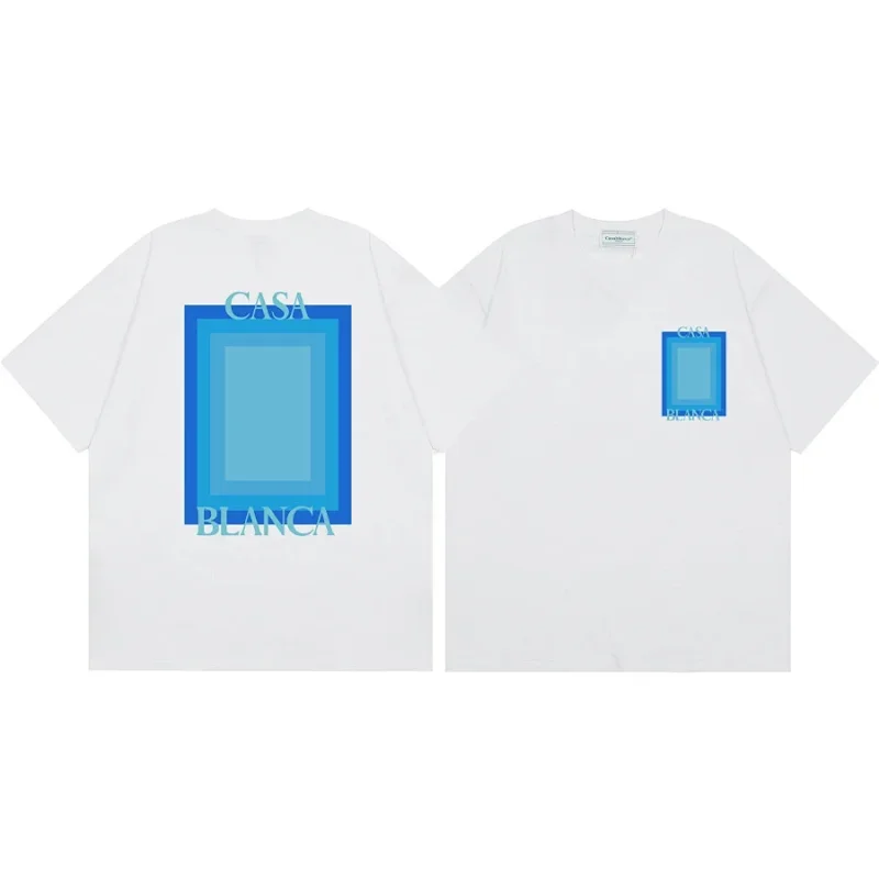 CASA BLANCA White T-Shirt with Pocket & Blue Square