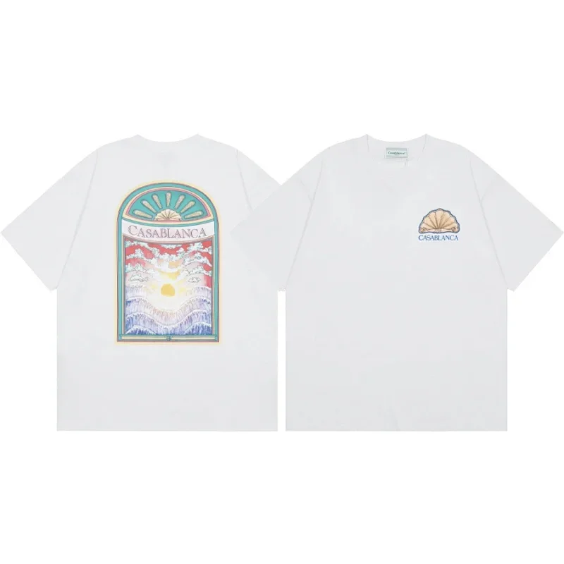 CASABLANCA White T-Shirt: Back Bay Sunrise & Shell Embroidery
