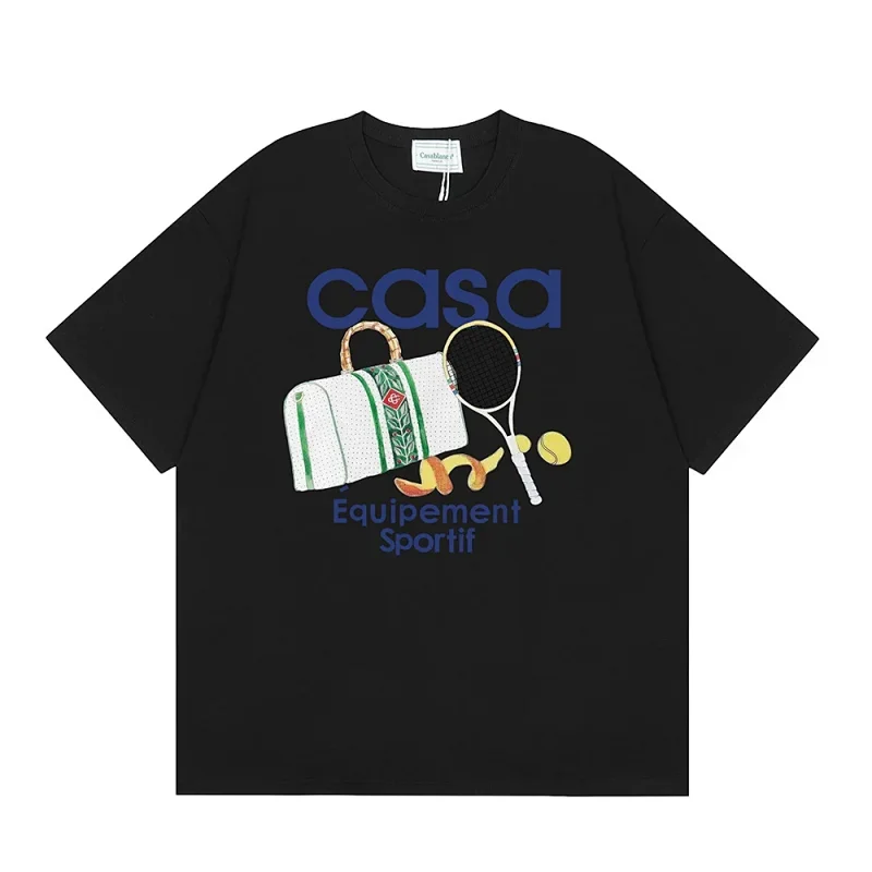 Casablanca Black T-Shirt with Tennis Gear & Sport Print