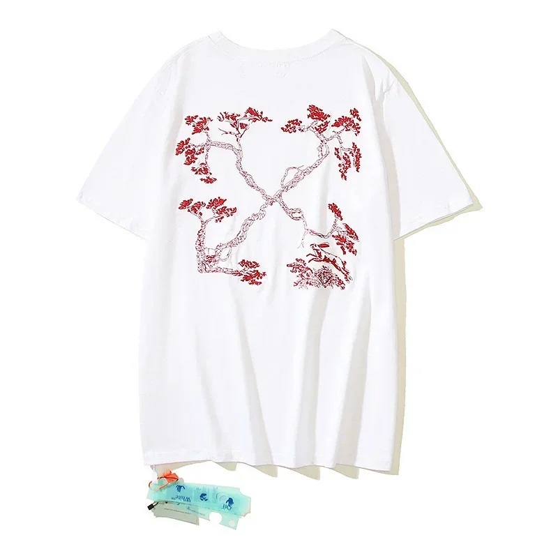 Off-White T-Shirt with Red Tree Embroidery