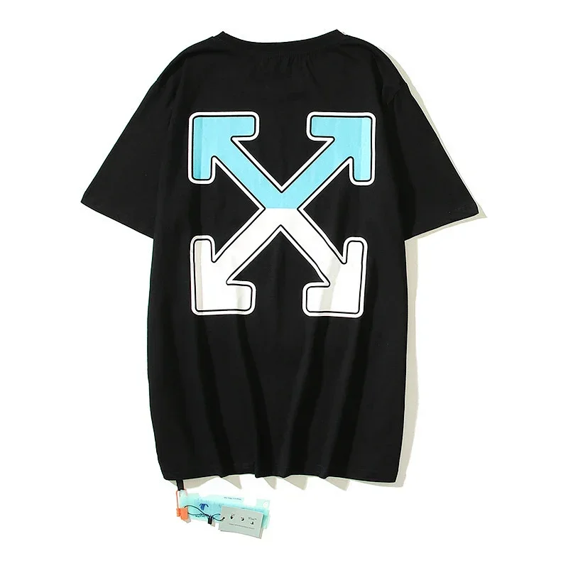 Off-White Black T-Shirt with Blue & White Arrow Back Graphic