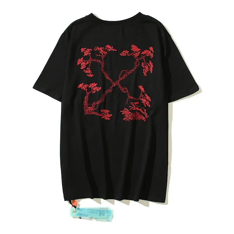 OFF-WHITE Black Red Tree Embroidery T-Shirt
