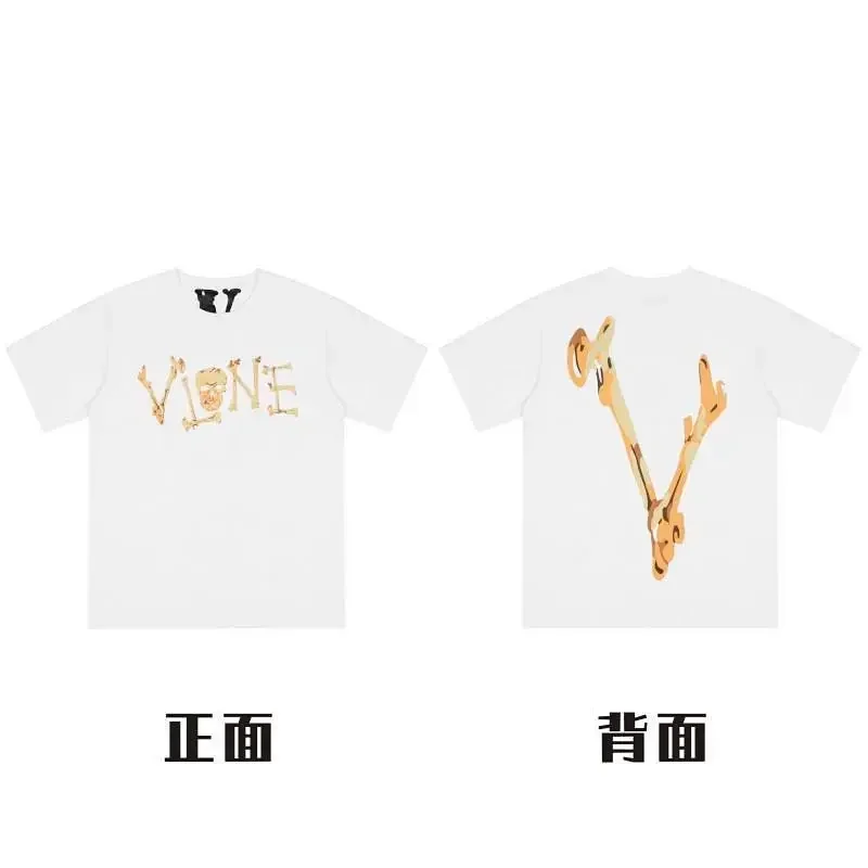VLONE White T-Shirt Gold Logo Front & Back