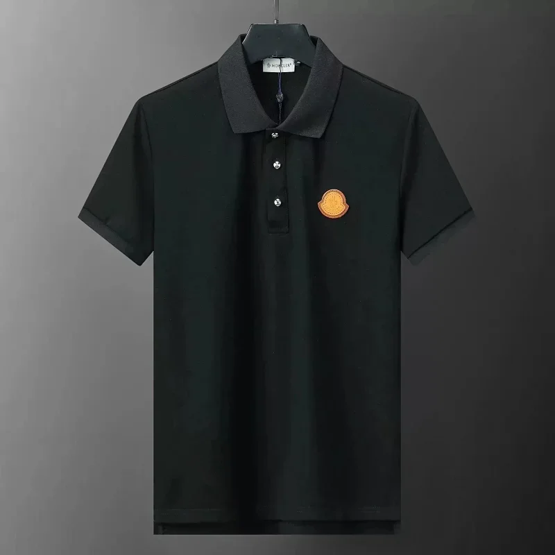 Moncler Black Short-Sleeve Polo with Logo Patch