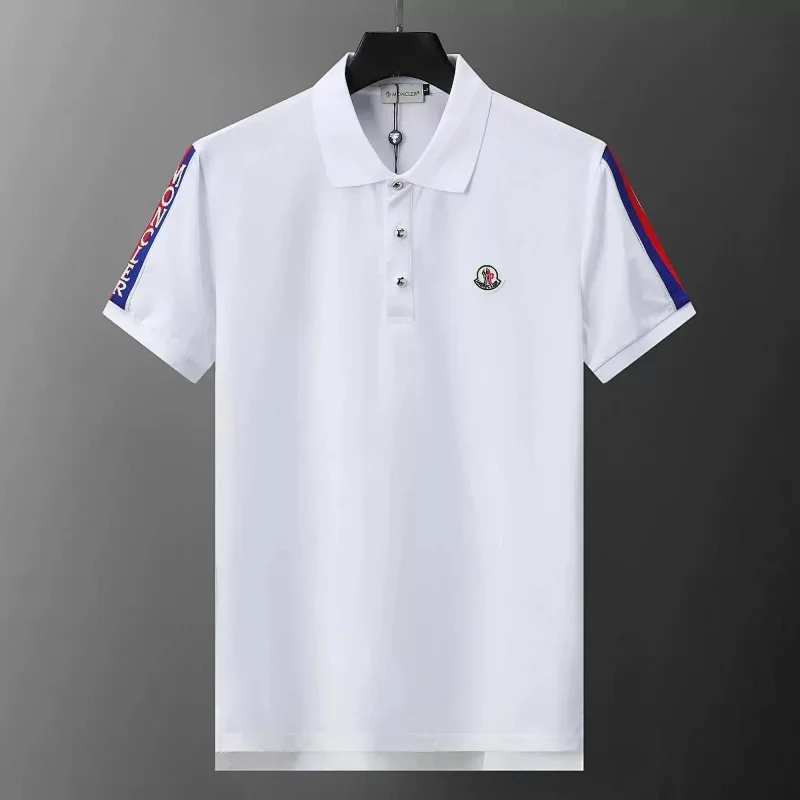 Moncler White Polo Striped Sleeves Logo T-Shirt
