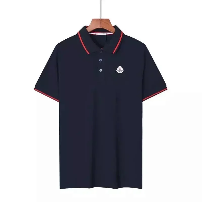 Moncler Navy Blue Polo Red Trim T-Shirt