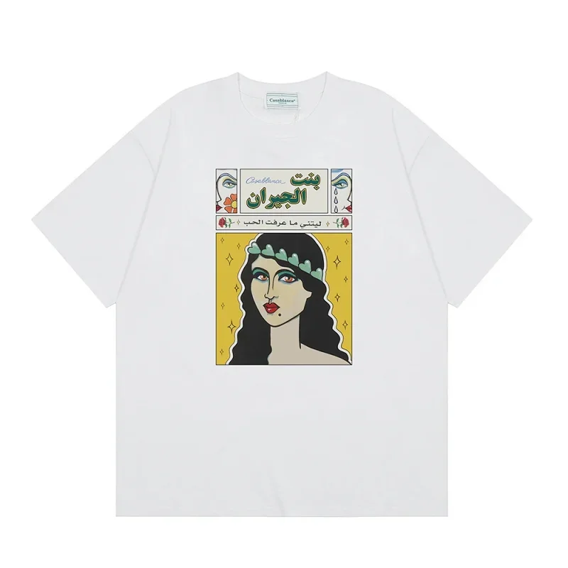 Crashblossoms White Arabic Text Artistic Female Portrait Graphic T-Shirt